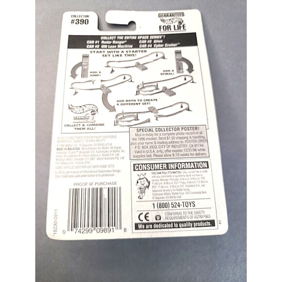 Vintage Hot Wheels 1996 Space Series #390 Alien Blue & White HW Logo on Side - Picture 5 of 5